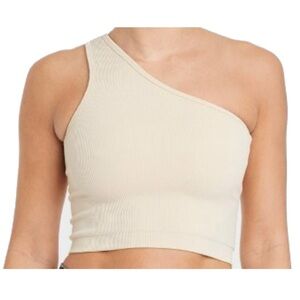 One-Shoulder Cream Ribbed Top